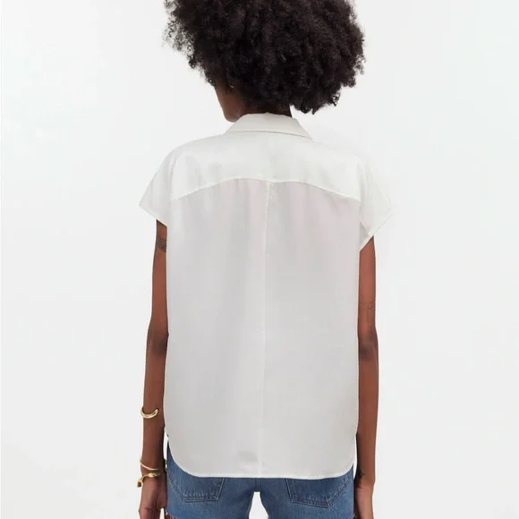 NWT! Madewell Silk Drapey Patch-Pocket Sleeveless Shirt | Lighthouse | Small - Picture 3 of 13